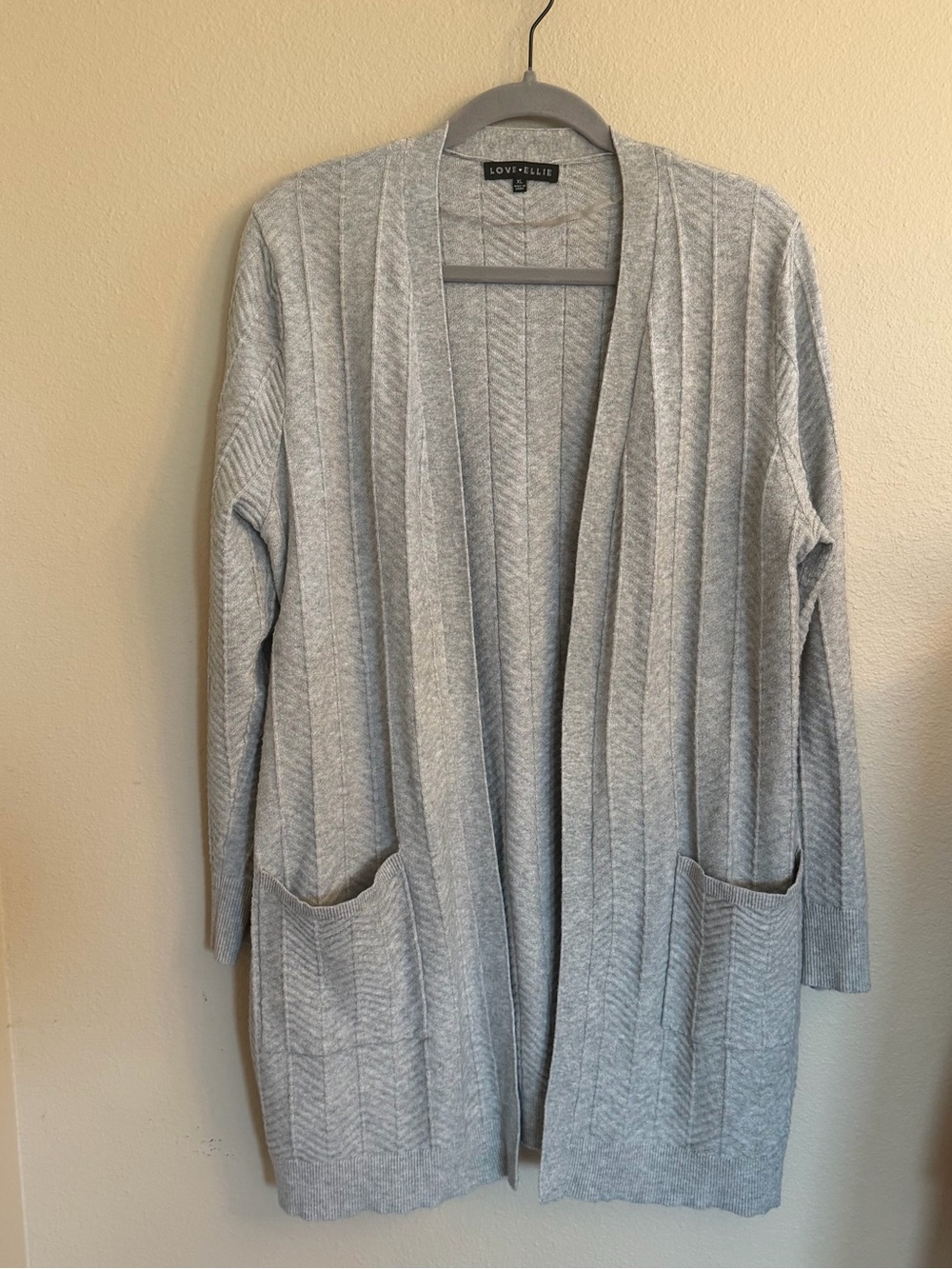 Love & Elle Light Gray Open-Front Ribbed Cardigan with Pockets